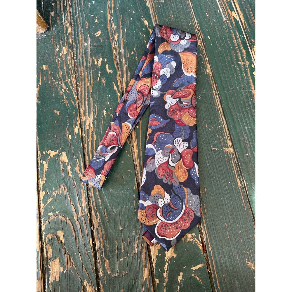 Botany 500 Mens Tie Navy Blue Red Orange Floral Abstract Polyester USA Made